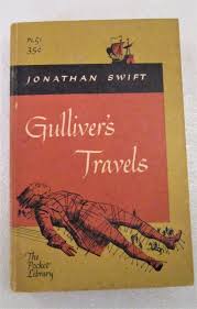 He signs on to a ship to india, but in a storm he's washed off the ship and ends up on an island, which is inhibitated by very tiny people. Gullivers Travels By Jonathan Swift 1960 Pocket Library Gulliver S Travels Jonathan Swift Library