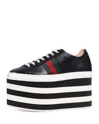 Black And White Platform Sneakers X3d1n Gucci Peggy Leather Platform Sneaker Black White Platform Sneakers White Platform Shoes Striped Sneakers