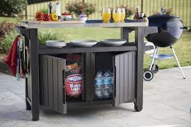 Amazon Com Keter Unity Xl Indoor Outdoor Entertainment Bbq Storage Table Prep Station Serving Cart With Metal T Bbq Table Patio Storage Outdoor Patio Bar
