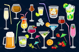 Black And Blue Drink Menu Set Cocktails Vector Menu Party Cocktails Vector Classic Margarita Party Prints
