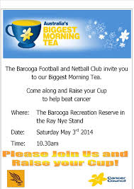 Doors open 8.30am for 9.30am start. Barooga Fnc On Twitter Bfnc Invite You To Australia S Biggest Morning Tea In The Ray Nye Stand 10 30am Hawklyf Theclimbbegins Cancer Http T Co Ejsrgxnu1b