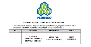 Jawatan kosong di perkeso telah pun dibuka kepada rakyat malaysia yang berumur tidak kurang daripada 18 ta. Jawatan Kosong Di Perkeso Kekosongan Seluruh Malaysia Jobcari Com Jawatan Kosong Terkini