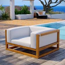 Modway Newbury Natural Teak Wood Lounge Chair With White Cushions Eei 3421 Nat Whi The Home Depot In 2020 Teak Armchair Wood Lounge Chair Natural Teak Wood
