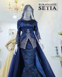 Harga tb 228 gaun baju pesta pengantin pre wedding dress muslim biru ekor. Full Songket Exclusive Navy Butik Pengantin Setia Facebook