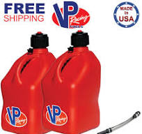 VP Racing Fuels Pack of 2 Red 5 Gallon Square Utility Jug + Deluxe Fill 14" Hose