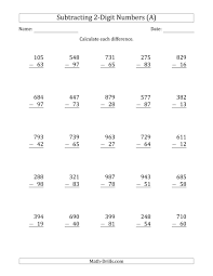 This pdf contains a nice mix of problems, with some requiring students to borrow only once for some and twice for others. Digit Minus Subtraction With Regrouping Worksheets 2nd Grade Printable And Samsfriedchickenanddonuts