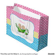 Twin Boy And Girl Baby Shower Large Gift Bag Zazzle Com Twin Boy And Girl Baby Shower Large Gift Bags Girl Baby Shower