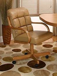 Casual Rolling Caster Dining Chair With Swivel Tilt In Oak Wood With Bonded Leather Seat And Back 1 Chair For Mo Dining Chairs Leather Chair Dinette Chairs