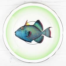 vintage fancy fish plate set yvonne ellen in 2020 plate sets fish plate fish illustration