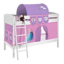 disney reine des neiges lit superposable laque blanc avec rideau disney reine des neiges 90x200 cm sans matelas tunnel sans tunnel etagere sans etagere poc lits superposes blancs rideaux rideau rose