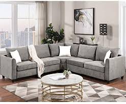 Violet having grandeur and also opulence; Amazon Com Startogoo Nouvcoo Sectional Sofa L Shape Couch With 3 Pillows For Home Use Fabric Living Room Furniture Style 2 Gray Furniture Decor