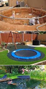 That S A Pretty Cool Idea Trampoline As A Modified Diving Board Or Simply To Jump Off Backyard Backyard Playground Backyard For Kids