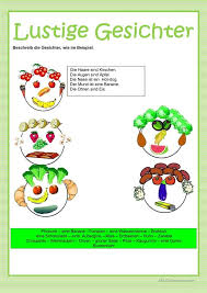 Auf dem wochenmarkt und in den supermärkten gibt es das ganze jahr über ein reichhaltiges angebot an obst und gemüse. Essen Obst Und Gemuse Lustige Gesichter Deutsch Daf Arbeitsblatter
