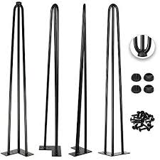 40 Inch Hairpin Legs 1 2 Inch Tick Satin Black Leg Protectors Screws Set Of 4 Easy To Install Metal Metal Desk Legs Furniture Legs Coffee Table Legs