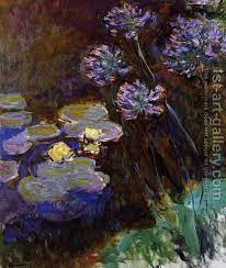 Water Lilies And Agapanthus Painting By Claude Oscar Monet Reproduction 1st Art Gallery Monet Art Monet Paintings Artist Monet