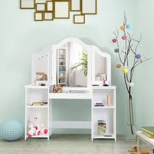 The innovative study area design has made use of an unused storage area in a brilliant manner. Costway Vanity Table Set Makeup Dressing Kids Girls Study Table Tri Folding Mirror Walmart Com Walmart Com