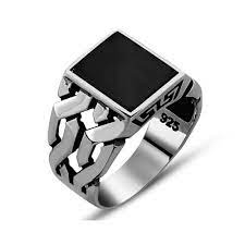 Square Modern Onyx Ring Black Friday Mens Silver Rings Sterling Silver Mens Rings Mens Jewelry