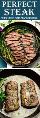 Perfect Pan Seared Steak With Garlic Herb Butter Asparagus Mushrooms An Easy Skillet Recipe Plus How To Tips To Steak Dinner Recipes Easy Skillet Meals