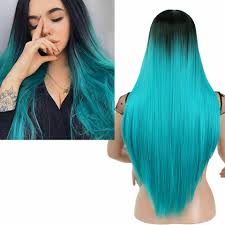 Long curly volume hair long bangs wig. Women Long Straight Synthetic Wig Black Root Ombre Blue Hair Wigs Heat Resistant 6226170763376 Ebay