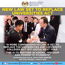 Akta universiti dan kolej universiti 1971) or auku 1971 is an act of parliament that was legislated by the malaysian government that was approved by the king on 27 april 1971. Kementerian Pendidikan Malaysia A More Comprehensive Law Is Set To Replace The Universities And University Colleges Act 1971 Uuca Next Year Read More At Https Www Thestar Com My News Nation 2019 03 05 New Law Set To Replace Universities Act