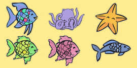 The area inside the outlined part is not detailed and is left to be filled in later as required. Rainbow Fish Craft Ideas For Children Rainbow Fish Template