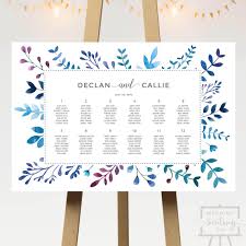 blue foliage wedding seating chart