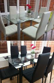 Whether you decide on a wood, marble, glass or concrete tabletop, find dining chairs that enhance the look. Stunning Glass Dining Table Set With 4 Or 6 Faux Leather Chairs White Grey Black Ebay