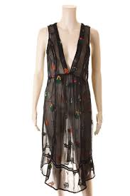 Anthropologie Floreat Semi Sheer Black Floral Embroidered Dress Cover Up