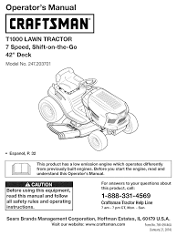 2010 craftsman gt 5000 excellerator click here for my home page. Craftsman T1000 247 203701 Operator S Manual Pdf Download Manualslib