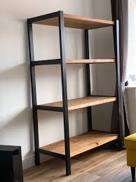 Handmade Industrial Style Bookcase With Powder Coated Heavy Duty Frame Reclaimed Timber Shelves Bookcase Reclaimed Timber Timber Shelves