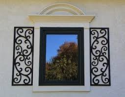 Faux Wrought Iron Window Shutters Opean Style But Made In Usa Window Shutters Exterior Shutters Exterior Window Trim Exterior