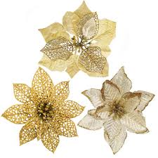 Christmas flower arrangement golden balls. Winlyn 24 Set 3 Styles Christmas Gold Glitter Poinsettia Flowers Picks Christmas Tree Ornaments For Gold Christmas Tree Wreaths Garland Holiday Seasonal Wedding Decorations White Gift Box Included Buy Online In Aruba