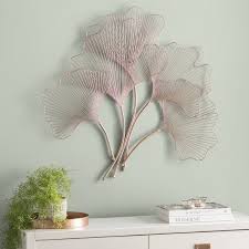 Modern Reflections Iron Wire Fan Leaves Wall Decor Rose Gold Finish 5 Fan Shape Burst Style Wire Leaves With Stylish Wall Decor Feather Wall Decor Wall Decor