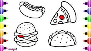 How To Draw Hot Dog Hamburger Fastfood For Kids Children S Coloring Page