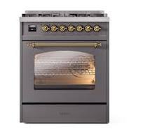 ILVE UP30NMPMGG Nostalgie II 30 inch Dual Fuel Range with 5 Burners  (Natural Gas, Triple Glass Door, Graphite Matte, Brass) - ILVE USA