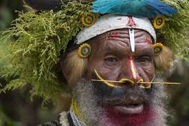 Tribesman of a Huli community in the Tari Valley area of Papua New Guineas  Southern Highlands; Tigibi, Southern Highlands, Papua New Guinea Poster ...