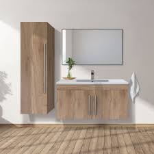 Hansong professional hollywood vanity magnifying mirror with light. Combo 40 Light Brown Oak Wall Mount Vanity Set With Porcelain Top Linen Cabinet And Aluminum Frame Mirror Bath Depot