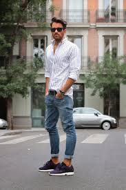 Black And White Striped Shirt With Jeans Men Street Fashion Minus How Tight The Jeans Are Mens Outfits Mens Street Style White Jeans Men