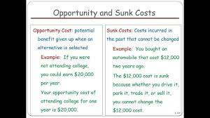 Sunk costs are cost that has been incurred and cannot be recovered. Opportunity And Sunk Costs Youtube