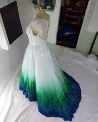 Green Teal Blue Dip Dye Wedding Dresses By Taylor Ann Linko Dip Dye Wedding Dress Green Wedding Dresses Painted Wedding Dress