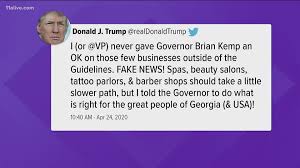 45th president of the united states of america🇺🇸. Trump Tweets Georgia Governor Brian Kemp On Reopening State Kare11 Com