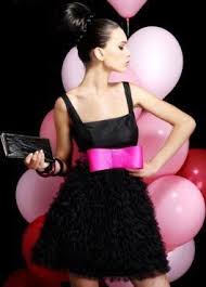 Black Dress With A Satiny Pink Ribbon Bow Hot Pink Homecoming Dress Pink Homecoming Dress Dresses