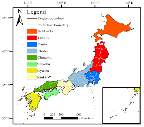 Regions of Japan, from north to south: Hokkaido, Tohoku, Kanto, Chubu,... |  Download Scientific Diagram