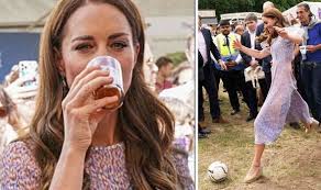 Kate Middleton in stitches drinking beer and playing football as Prince  William watches