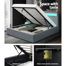 Diy platform bed and reposition by 1313crazycarl 118 461 views deuce 32 how to make platform bed frame plans with storage believe ampere how to make escape beds and bedroom memory board with ready made cabinets. Artiss Cole Led Bed Frame Fabric Gas Lift Storage Grey Queen Bedframes Offer