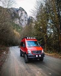 Nothing Says Happy Canada Day Better Than A Bright Red Sprinter Surrounded By Nature Mercedes Sprinter 4x4 Camper Mercedes Van Mercedes Sprinter Camper