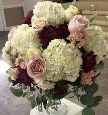 Altar Arrangement In Burgundy White And Blush Pink Altar Flowers Wedding White Floral Arrangements Pink And Burgundy Wedding