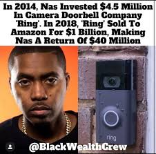 In 2014, legendary rapper and entrepreneur Nas made a bold move—investing  $4.5 million into a then-growing camera doorbell startup called Ring. At  the time, it wasn't a guaranteed win. It was belief.