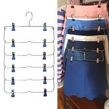 10pcs metal pants skirt hangers trouser stand holder with 2 clips adjustable lot. 1pcs Clothes Hangers Multilayer Skirt Trouser Hanger For Pants Non Slip Metal Hanger Clips With 12 Clips Clothing Storage Rack Holder Wish
