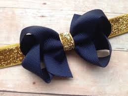 Navy Blue Gold Baby Headband Gold Baby Headband Baby Girl Etsy Gold Headband Baby Baby Bows Diy Hair Bows